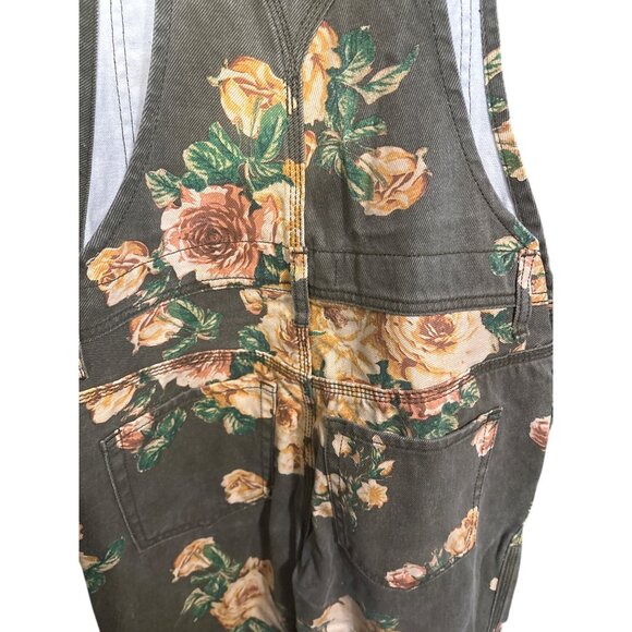WE The Free Sz 25 Floral Patterned Olive Green Denim Overalls For Women - Picture 6 of 7
